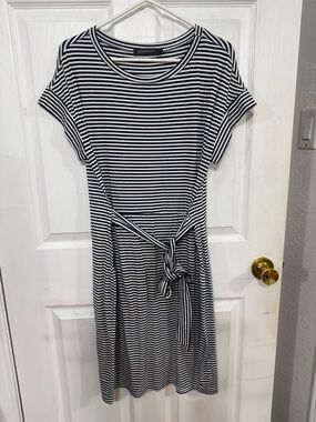 Amazon Navy and White Striped Midi Tie-Waist Dress